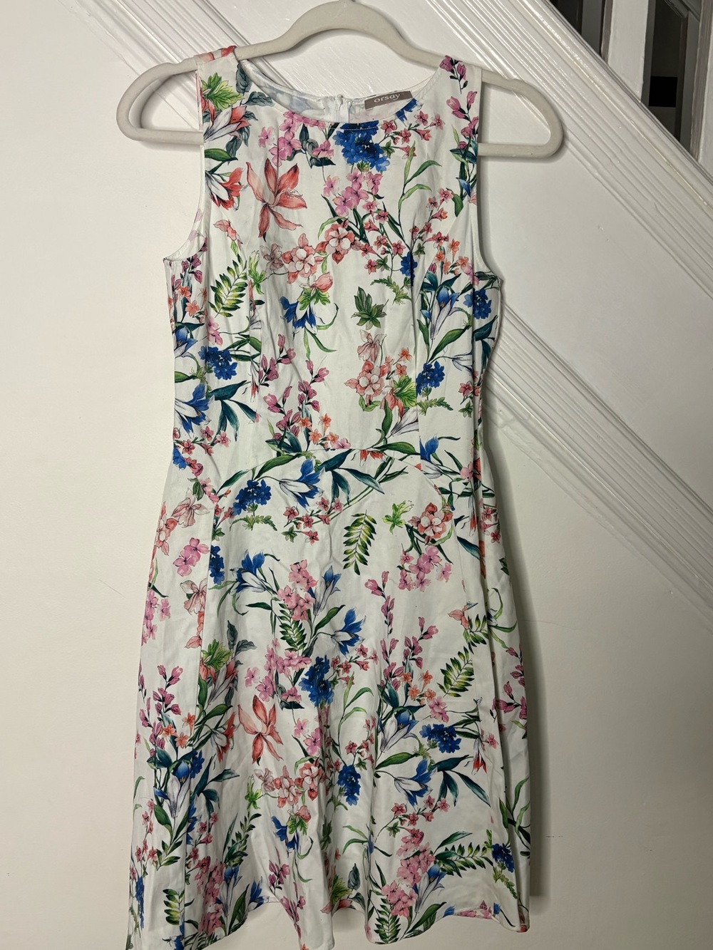 Sleeveless Floral Midi Dress in White with Multicolor Blooms